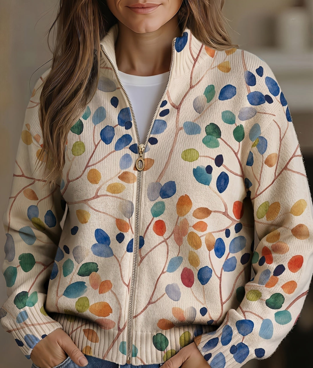 Telvara | Damen Strickjacke mit Botanical Print - Image 1