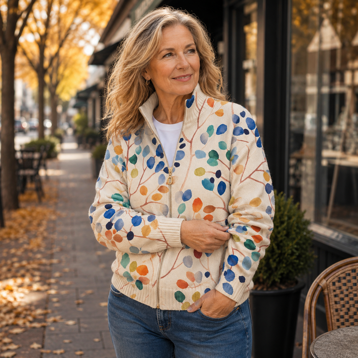 Telvara | Damen Strickjacke mit Botanical Print - Image 2