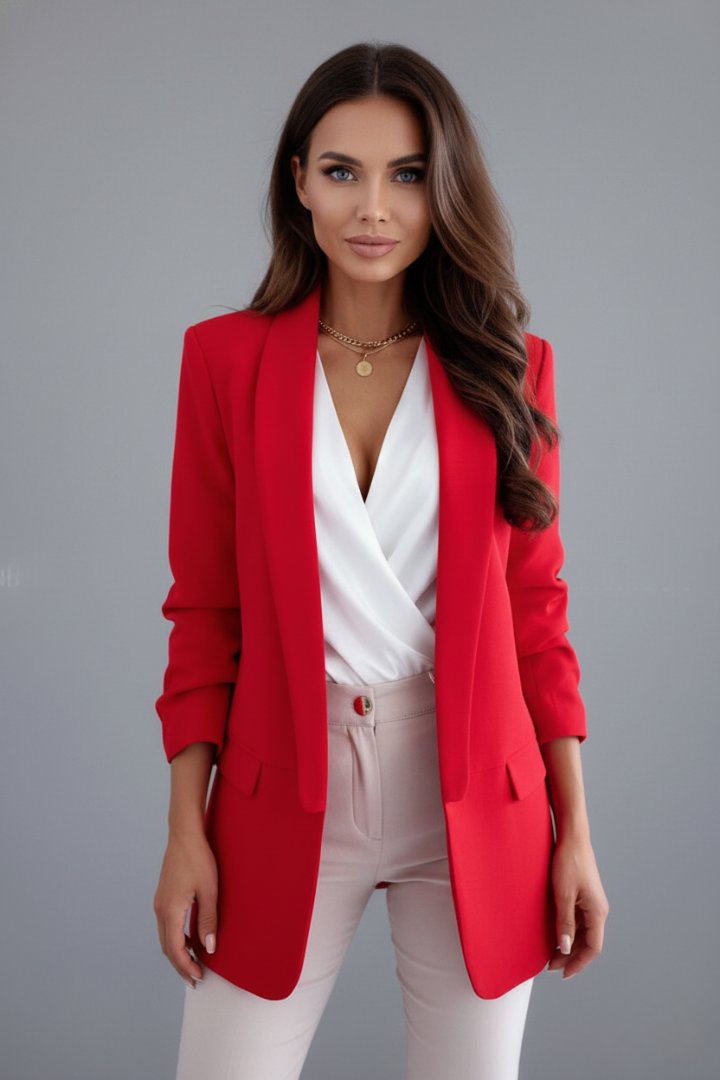Thelvara | Damen Longblazer Weiß mit Schalkragen - White - Image 7