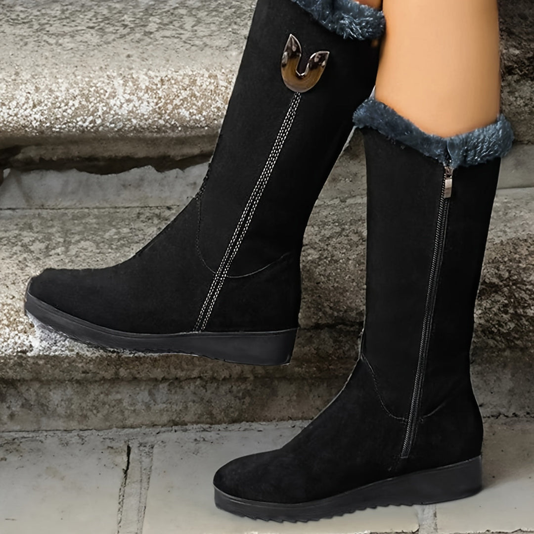 Thelvind | Damen Winterstiefel Gefüttert Wadenhoch - Black - Image 3