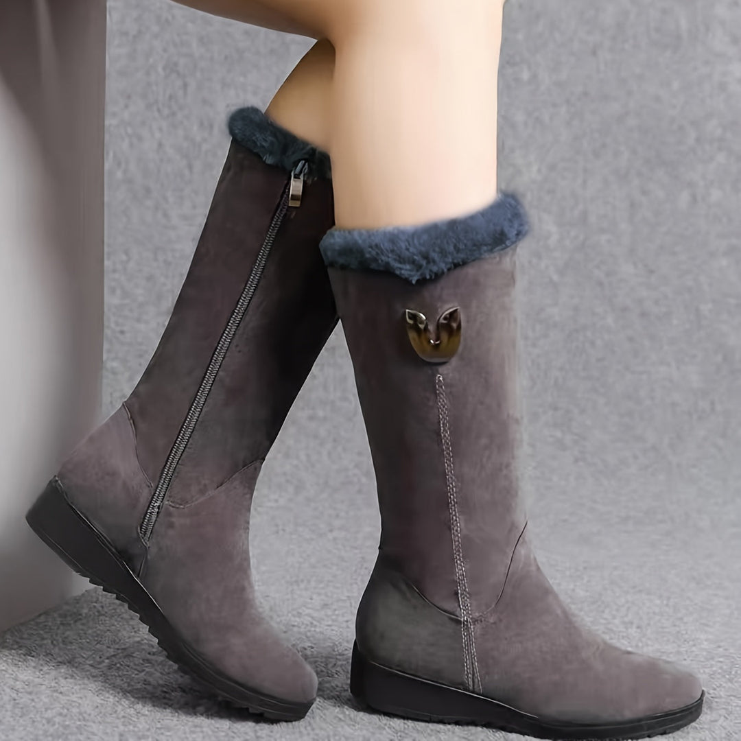 Thelvind | Damen Winterstiefel Gefüttert Wadenhoch - Black - Image 4