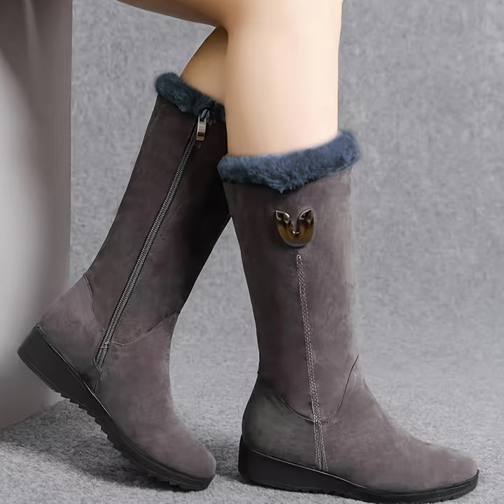 Thelvind | Damen Winterstiefel Gefüttert Wadenhoch - Black - Image 4