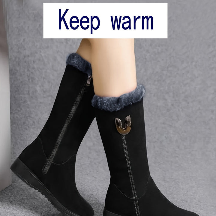 Thelvind | Damen Winterstiefel Gefüttert Wadenhoch - Black - Image 6