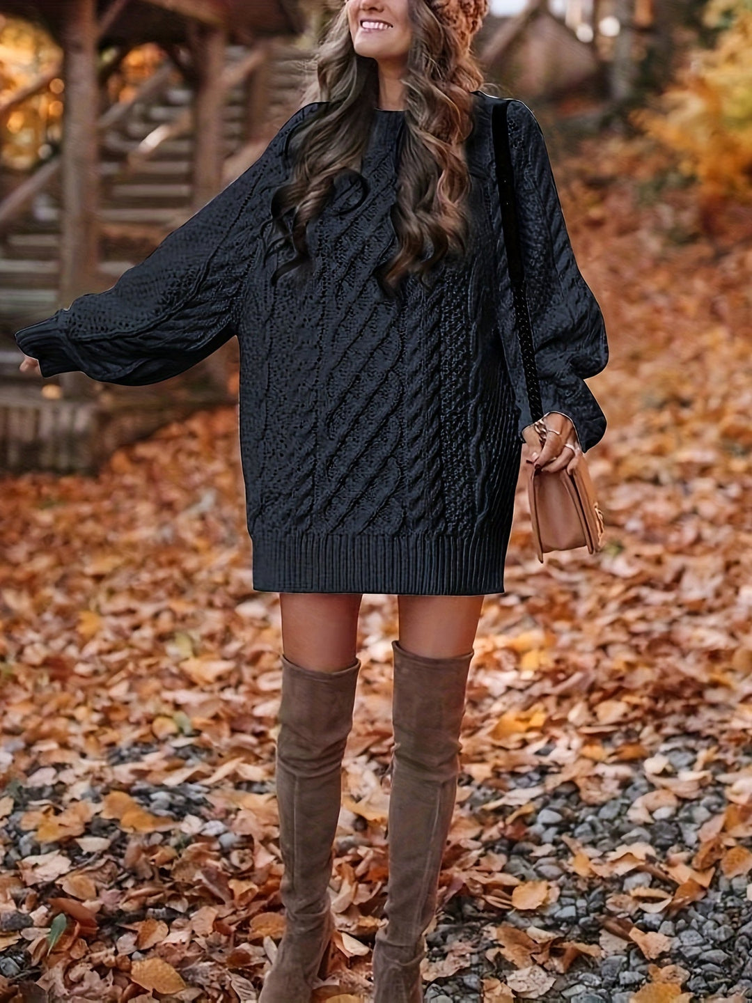 Thelvine | Damen Oversize Strickkleid Grobstrick - Dark Grey - Image 4