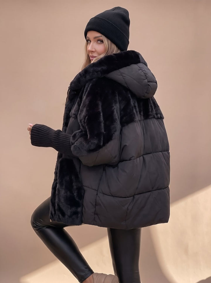 Thelvona | Damen Teddyjacke Winterjacke mit Kapuze - Camel - Image 3