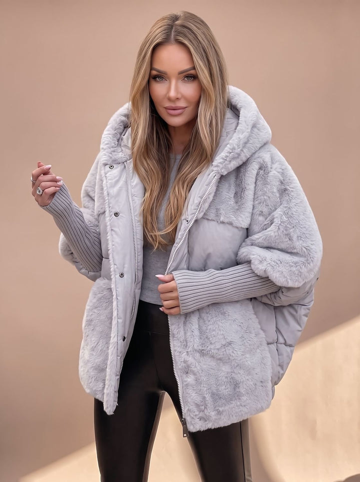 Thelvona | Damen Teddyjacke Winterjacke mit Kapuze - Camel - Image 4
