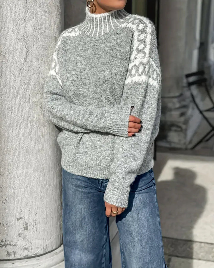 Thelvra | Damen Norweger Strickpullover mit Rollkragen - Light Grey - Image 5