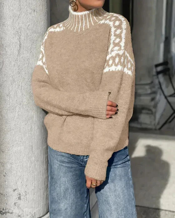 Thelvra | Damen Norweger Strickpullover mit Rollkragen - Light Grey - Image 6