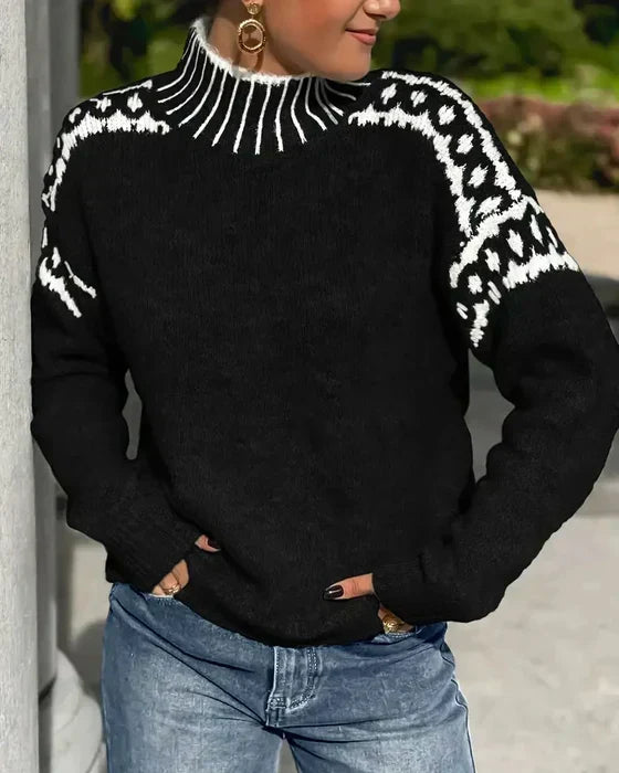 Thelvra | Damen Norweger Strickpullover mit Rollkragen - Light Grey - Image 7