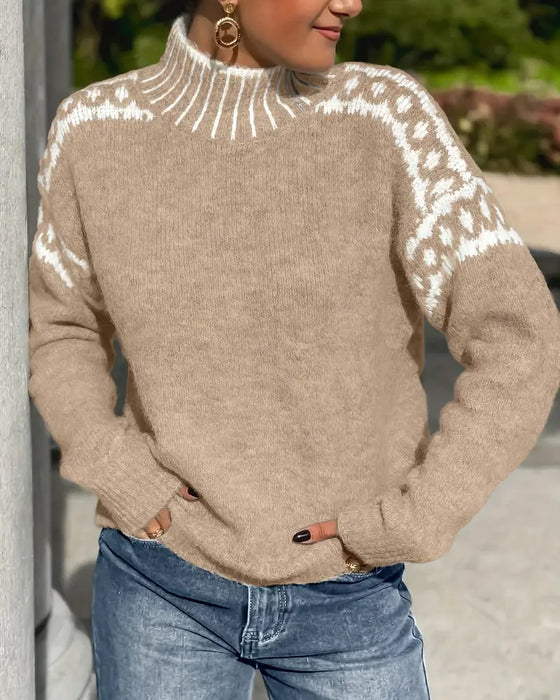 Thelvra | Damen Norweger Strickpullover mit Rollkragen - Light Grey - Image 9