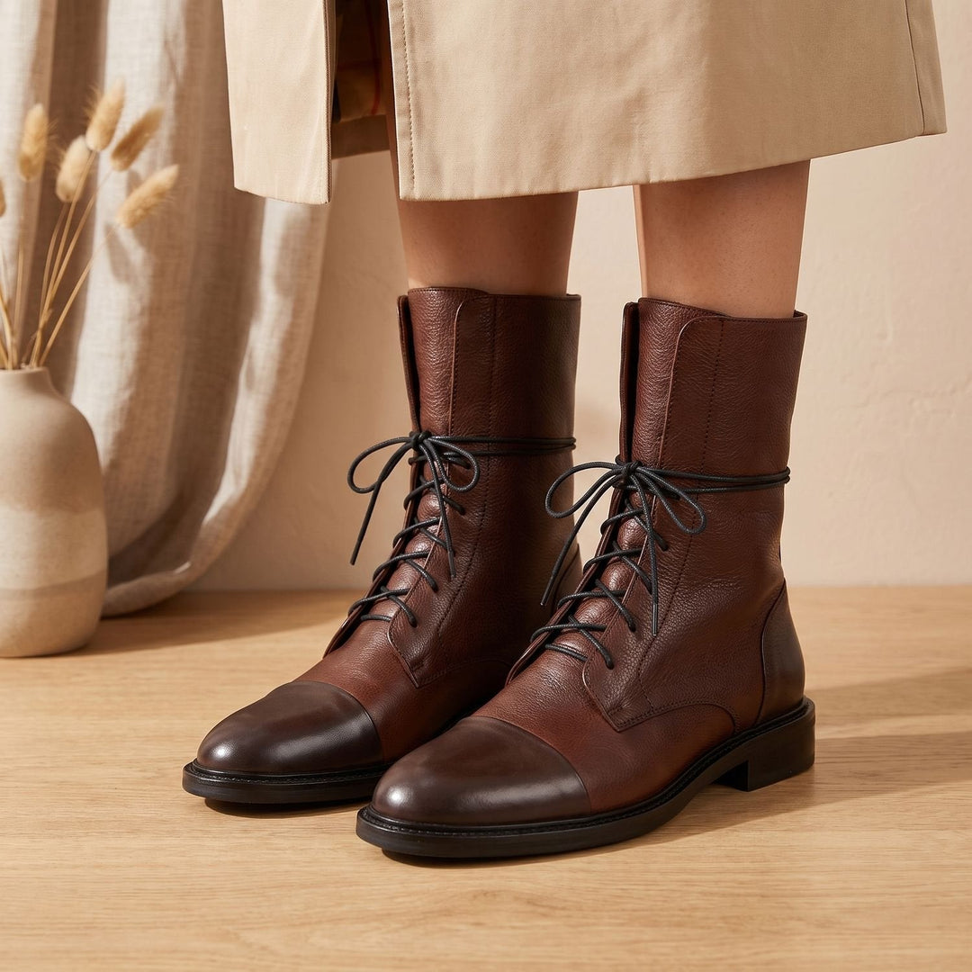 Thordeka | Damen Winterstiefel Schnürstiefel Leder - Brown - Image 1