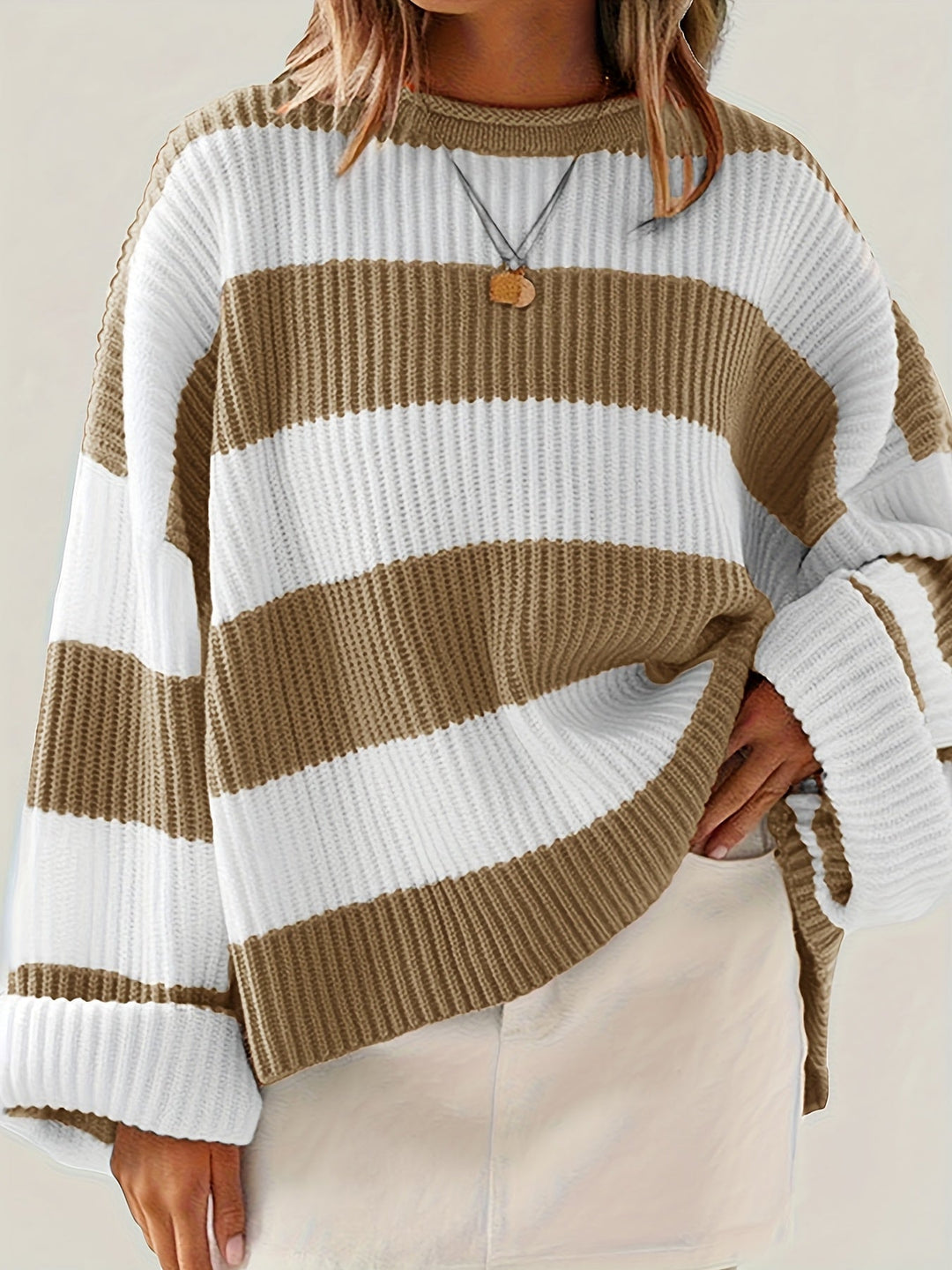 Thordina | Damen Oversize Strickpullover Gestreift - Image 1