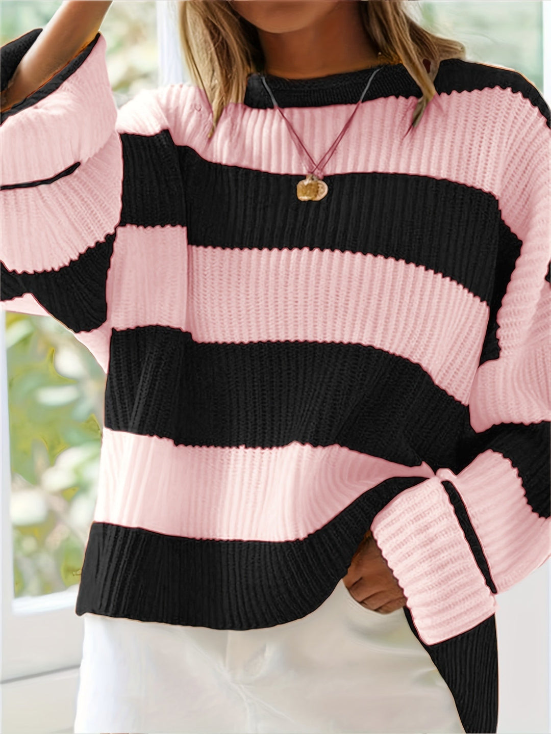 Thordina | Damen Oversize Strickpullover Gestreift - Image 2