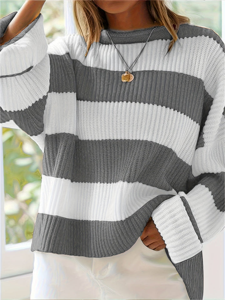 Thordina | Damen Oversize Strickpullover Gestreift - Image 3