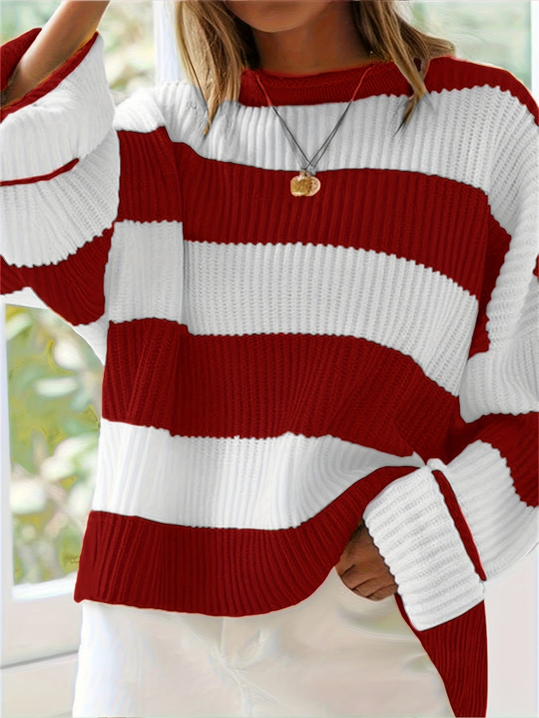 Thordina | Damen Oversize Strickpullover Gestreift - Image 4