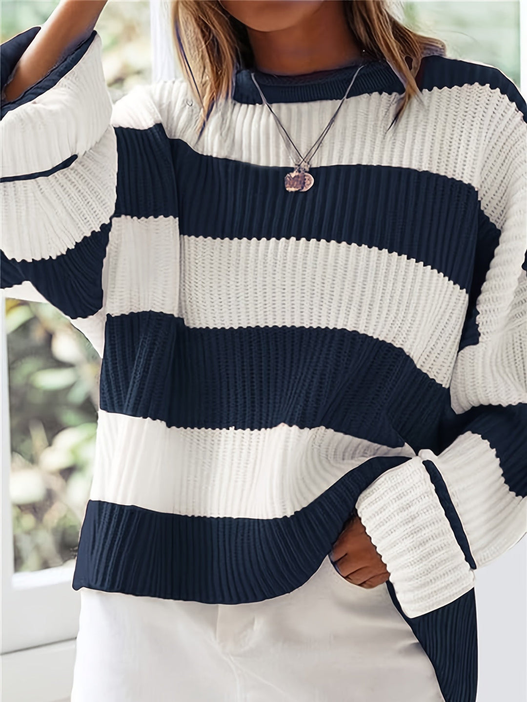 Thordina | Damen Oversize Strickpullover Gestreift - Image 5