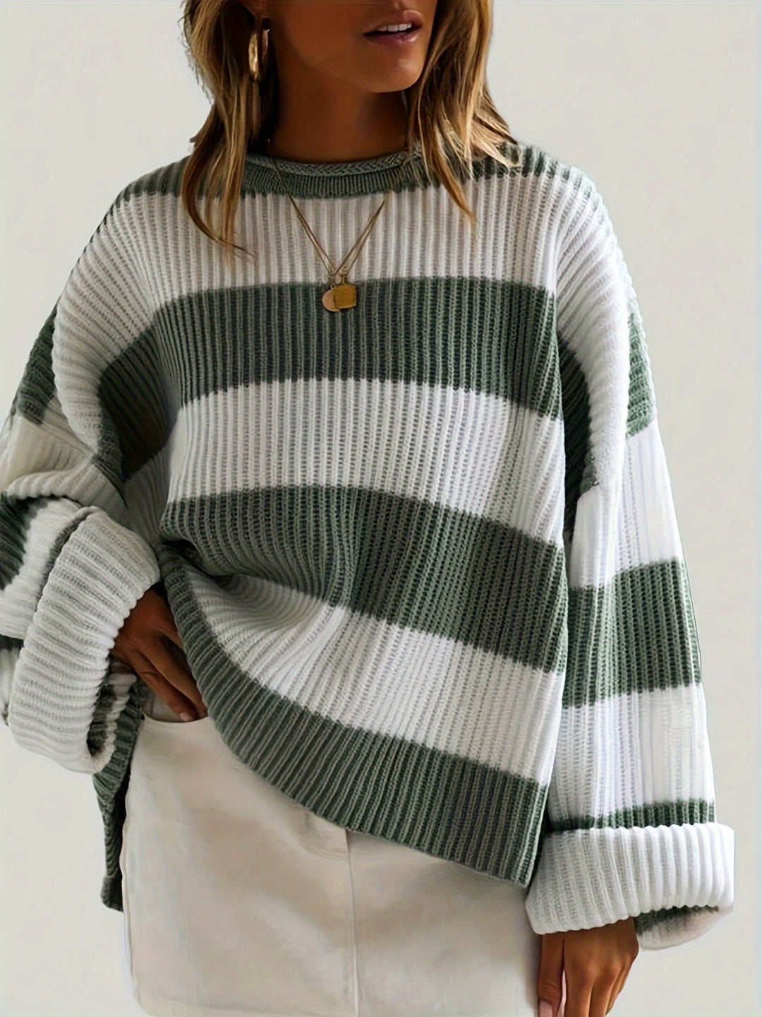 Thordina | Damen Oversize Strickpullover Gestreift - Image 6