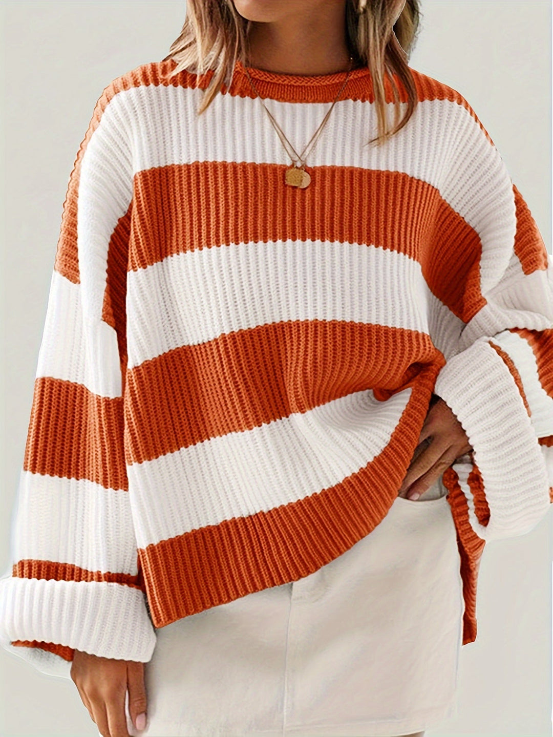 Thordina | Damen Oversize Strickpullover Gestreift - Image 8