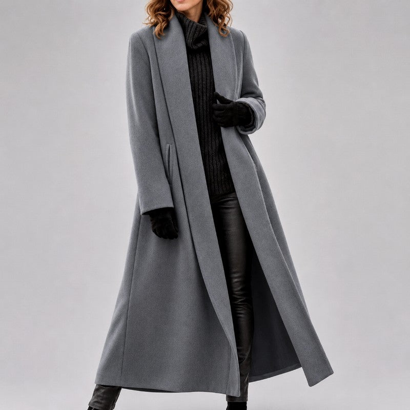 Thordvala | Damen Langer Wintermantel Schalkragen - Grey - Image 1