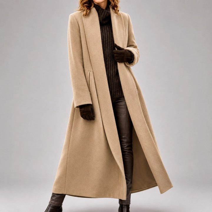 Thordvala | Damen Langer Wintermantel Schalkragen - Grey - Image 3