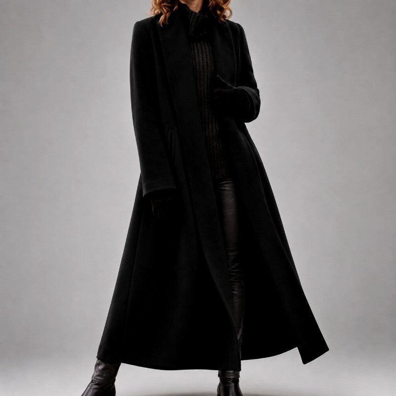 Thordvala | Damen Langer Wintermantel Schalkragen - Grey - Image 4
