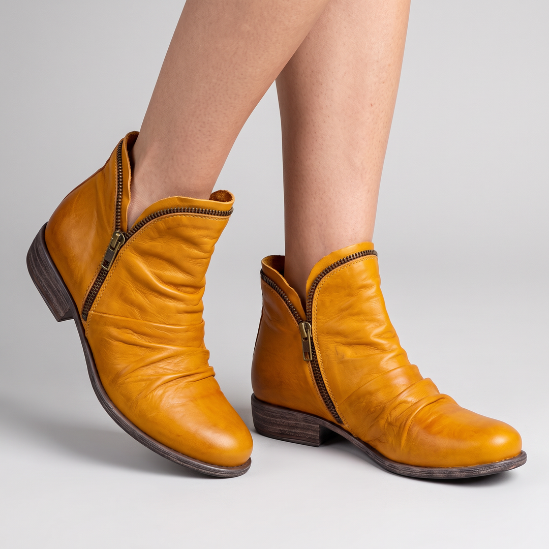 Thordvale | Damen Leder-Stiefeletten Knöchelboot - Mustard - Image 1