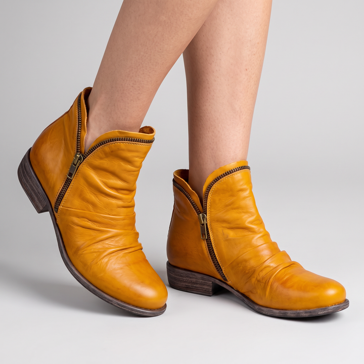 Thordvale | Damen Leder-Stiefeletten Knöchelboot - Mustard - Image 1
