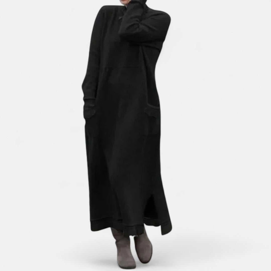 Thordvela | Damen Strickkleid Maxi mit Stehkragen - Grey - Image 3