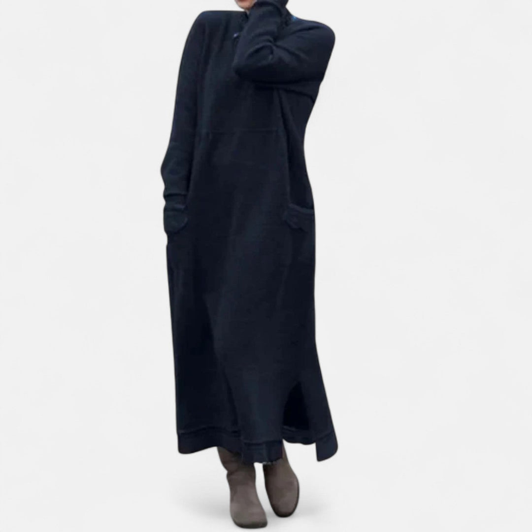 Thordvela | Damen Strickkleid Maxi mit Stehkragen - Grey - Image 7
