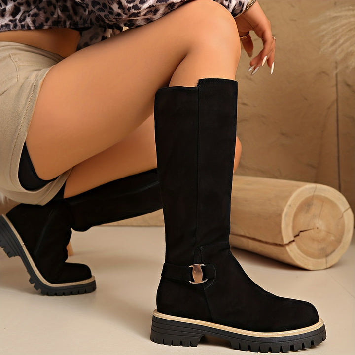Thordvena | Damen Kniehohe Stiefel mit Plateausohle - Black - Image 2