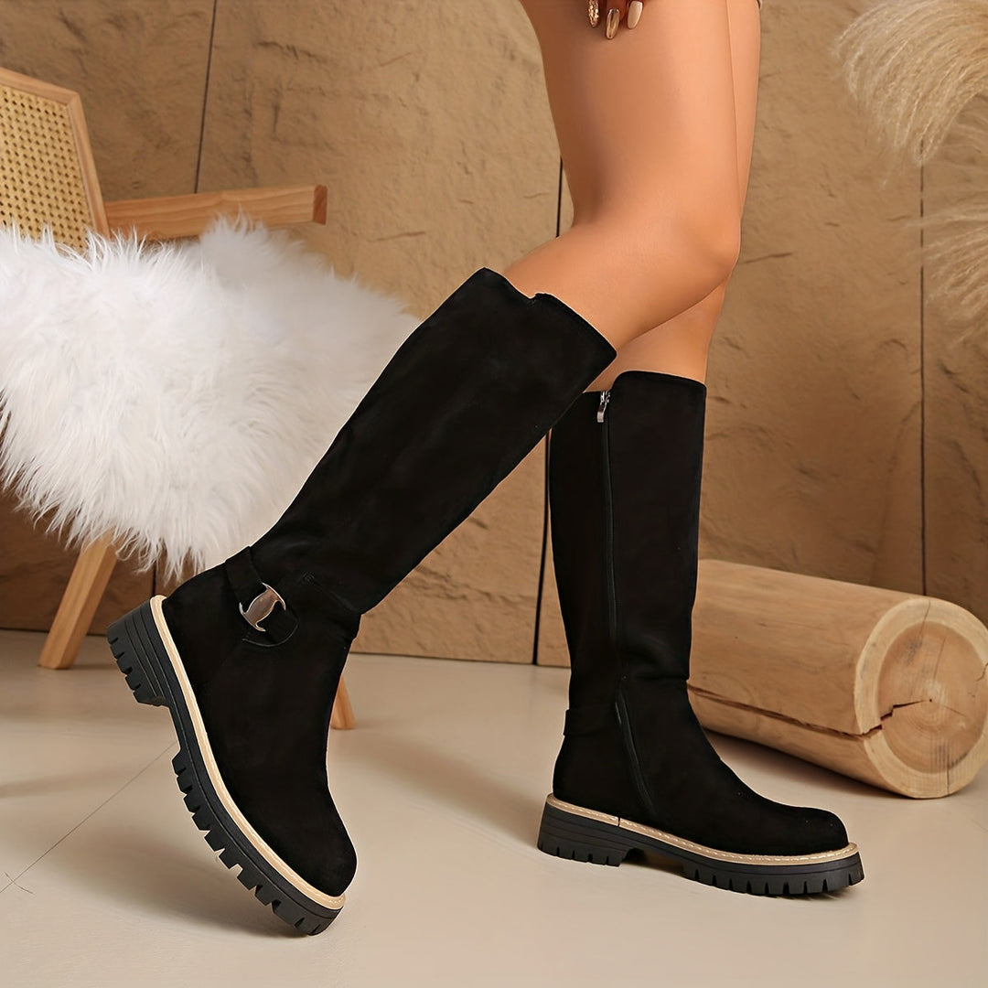 Thordvena | Damen Kniehohe Stiefel mit Plateausohle - Black - Image 6