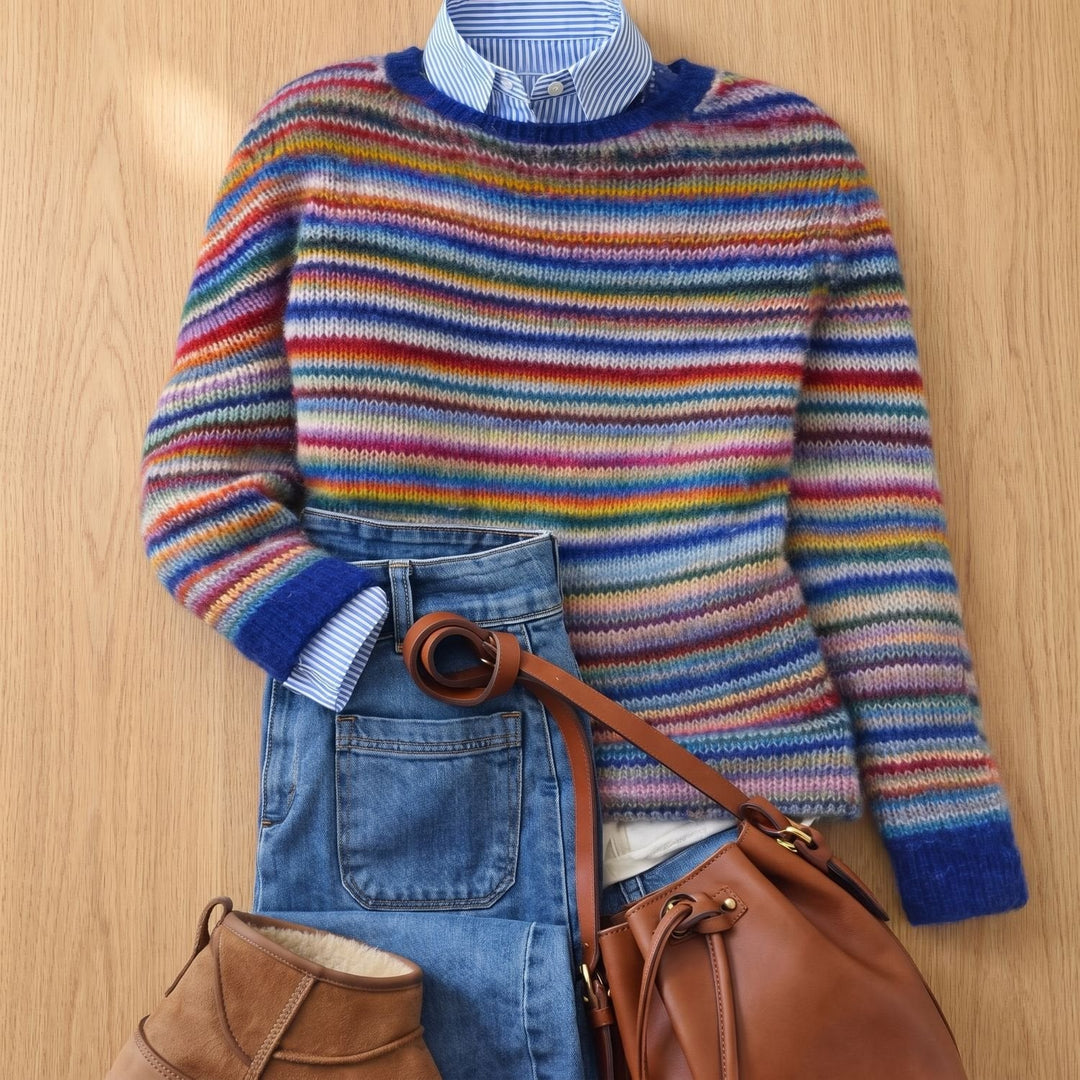 Thordvine | Damen Strickpullover Bunt Gestreift - Image 1