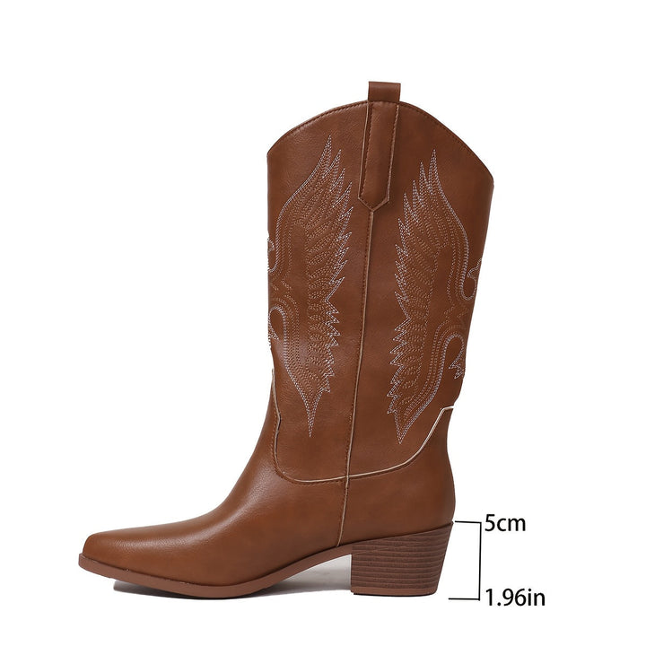 Thordwyn | Damen Kniehohe Cowboystiefel mit Stickerei - Black - Image 10