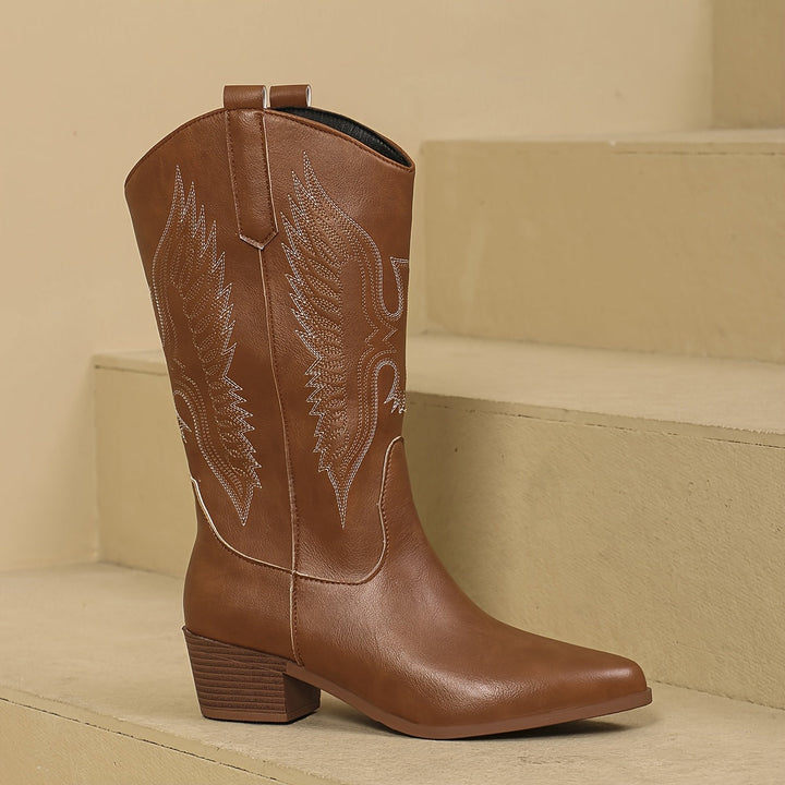 Thordwyn | Damen Kniehohe Cowboystiefel mit Stickerei - Black - Image 8
