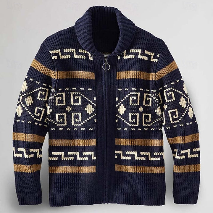 Thorveld | Herren Strickjacke Gemustert mit Reißverschluss - Navy - Image 2