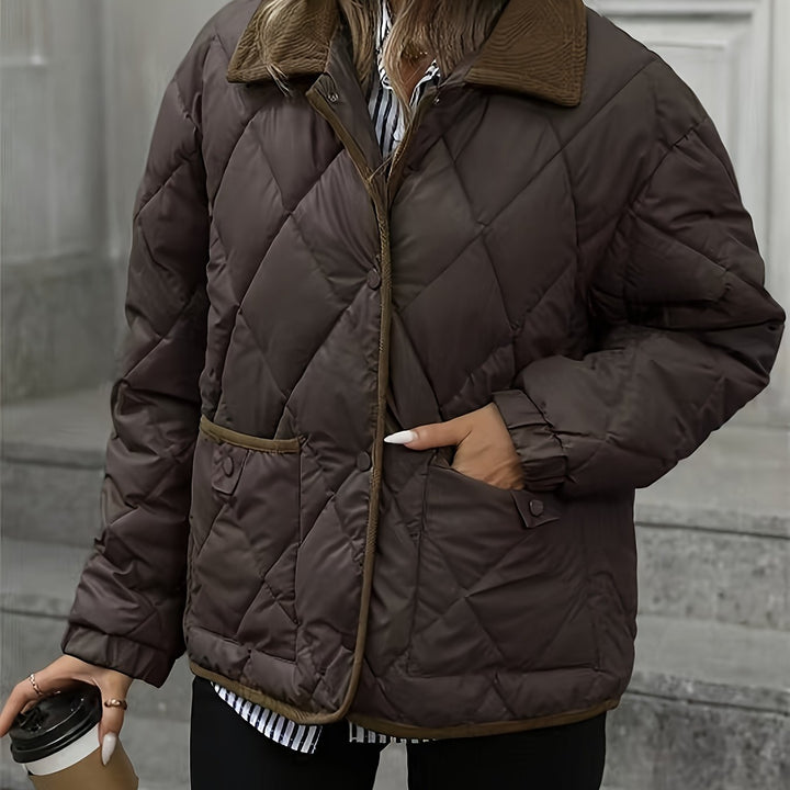 Tilda | Damen Gesteppte Winterjacke Rautenmuster - Dark Brown - Image 1
