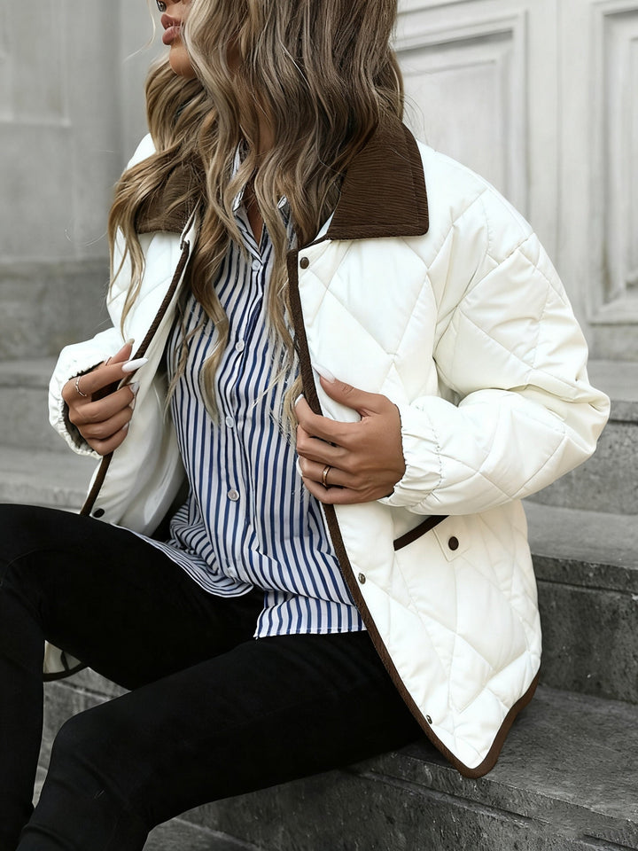 Tilda | Damen Gesteppte Winterjacke Rautenmuster - Dark Brown - Image 10