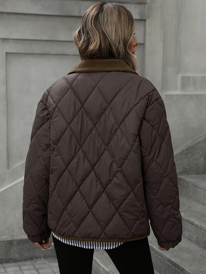 Tilda | Damen Gesteppte Winterjacke Rautenmuster - Dark Brown - Image 2