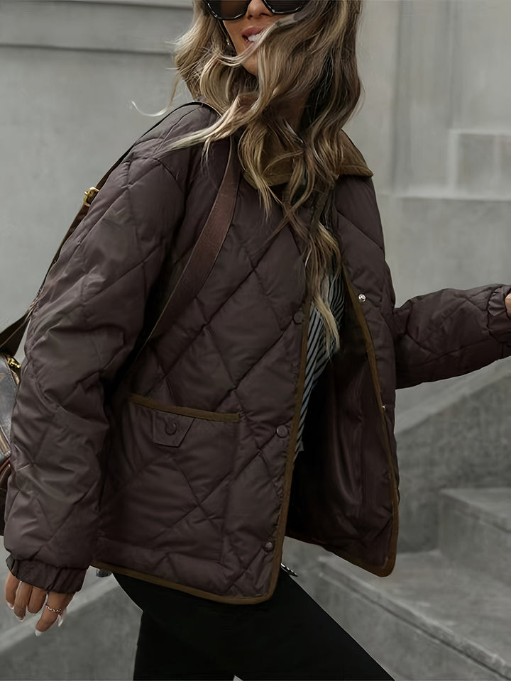 Tilda | Damen Gesteppte Winterjacke Rautenmuster - Dark Brown - Image 4