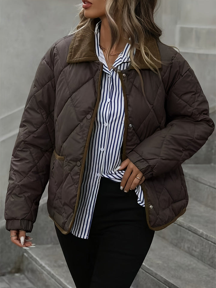 Tilda | Damen Gesteppte Winterjacke Rautenmuster - Dark Brown - Image 5