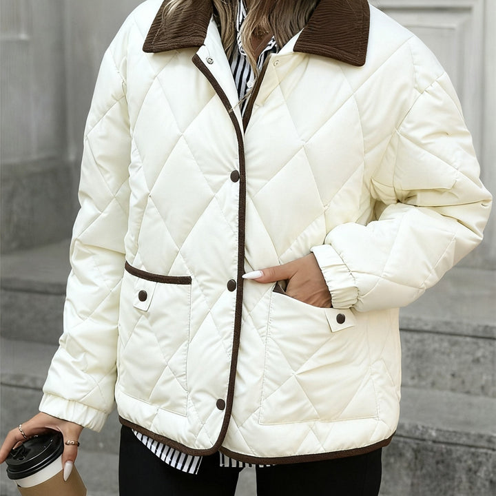 Tilda | Damen Gesteppte Winterjacke Rautenmuster - Dark Brown - Image 6