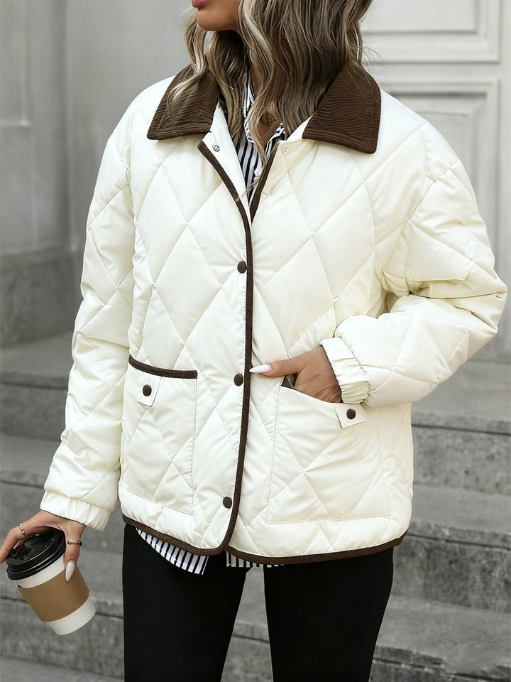 Tilda | Damen Gesteppte Winterjacke Rautenmuster - Dark Brown - Image 7
