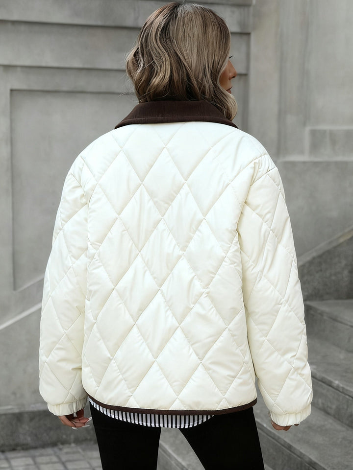 Tilda | Damen Gesteppte Winterjacke Rautenmuster - Dark Brown - Image 8