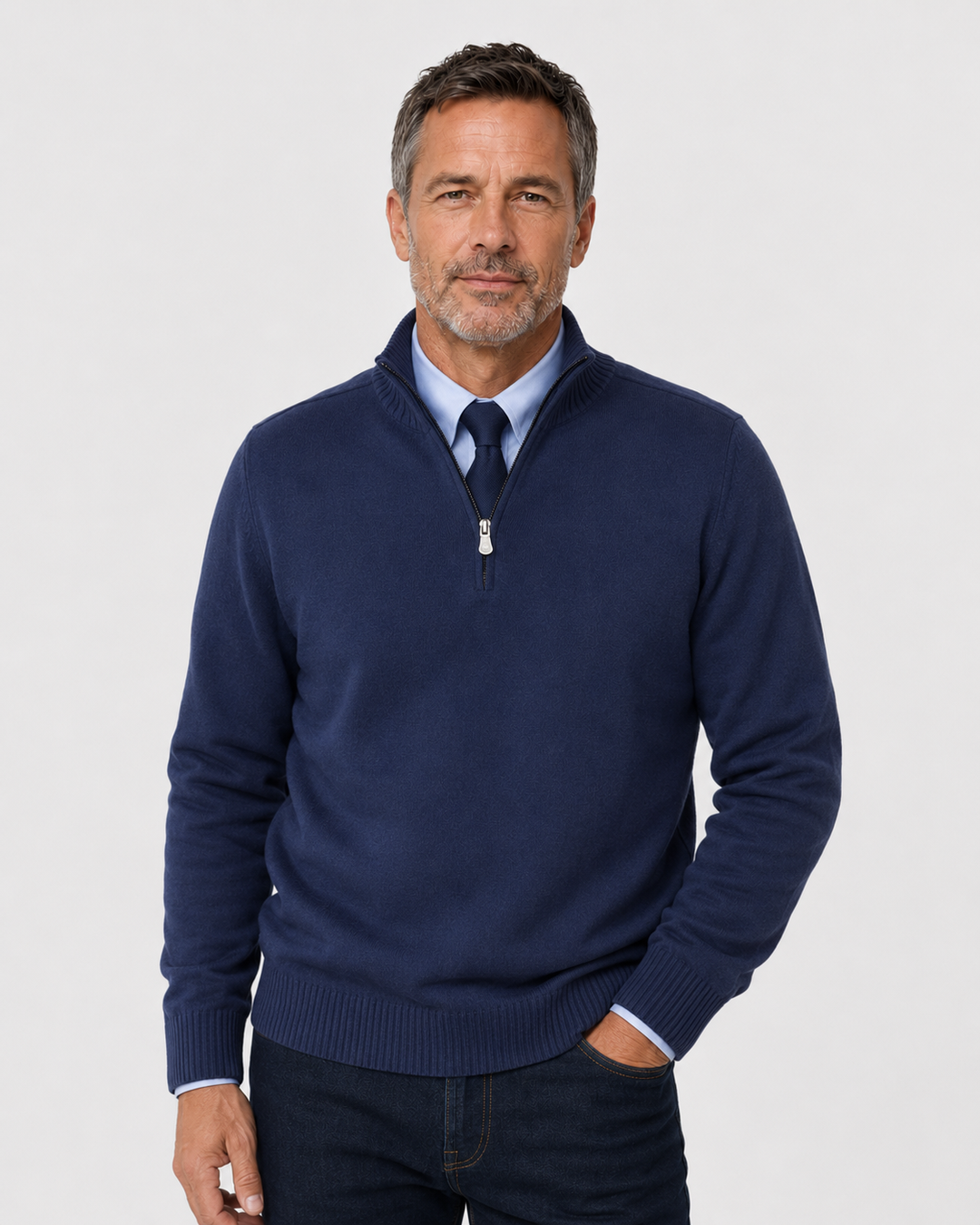 Tolvard | Herren Strickpullover mit Halbreißverschluss - Navy - Image 1