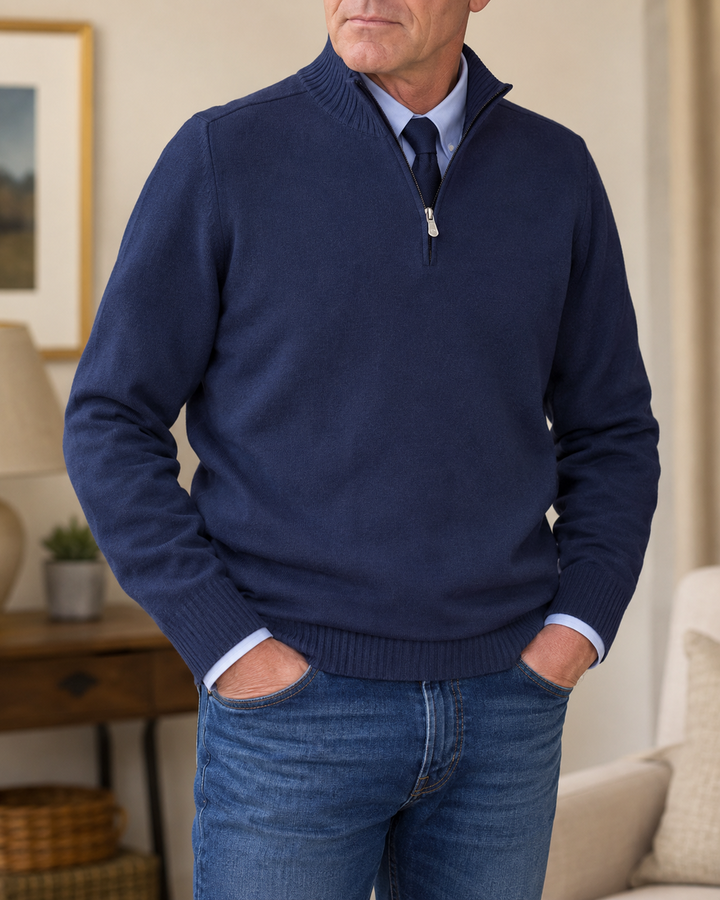 Tolvard | Herren Strickpullover mit Halbreißverschluss - Navy - Image 3