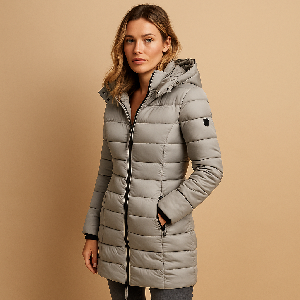Valdine | Damen Winterjacke Langer Steppmantel mit Kapuze - Black - Image 2