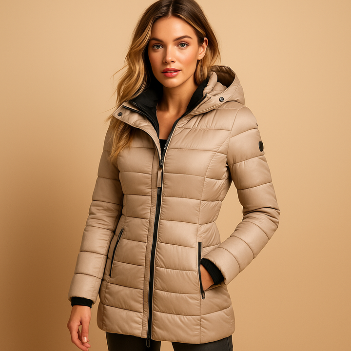 Valdine | Damen Winterjacke Langer Steppmantel mit Kapuze - Black - Image 3