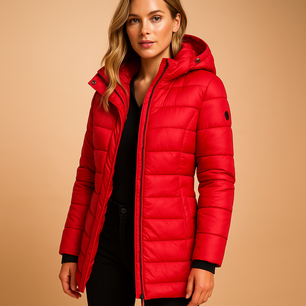 Valdine | Damen Winterjacke Langer Steppmantel mit Kapuze - Black - Image 5