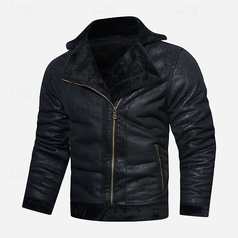 Valdrek | Herren Lederjacke Bikerjacke mit Fellkragen - Black - Image 1