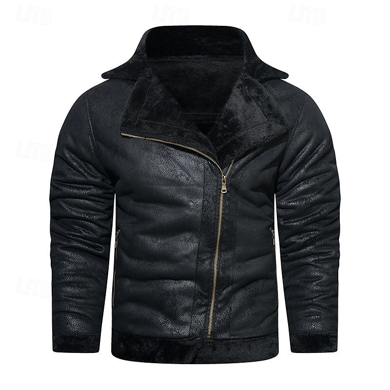 Valdrek | Herren Lederjacke Bikerjacke mit Fellkragen - Black - Image 2